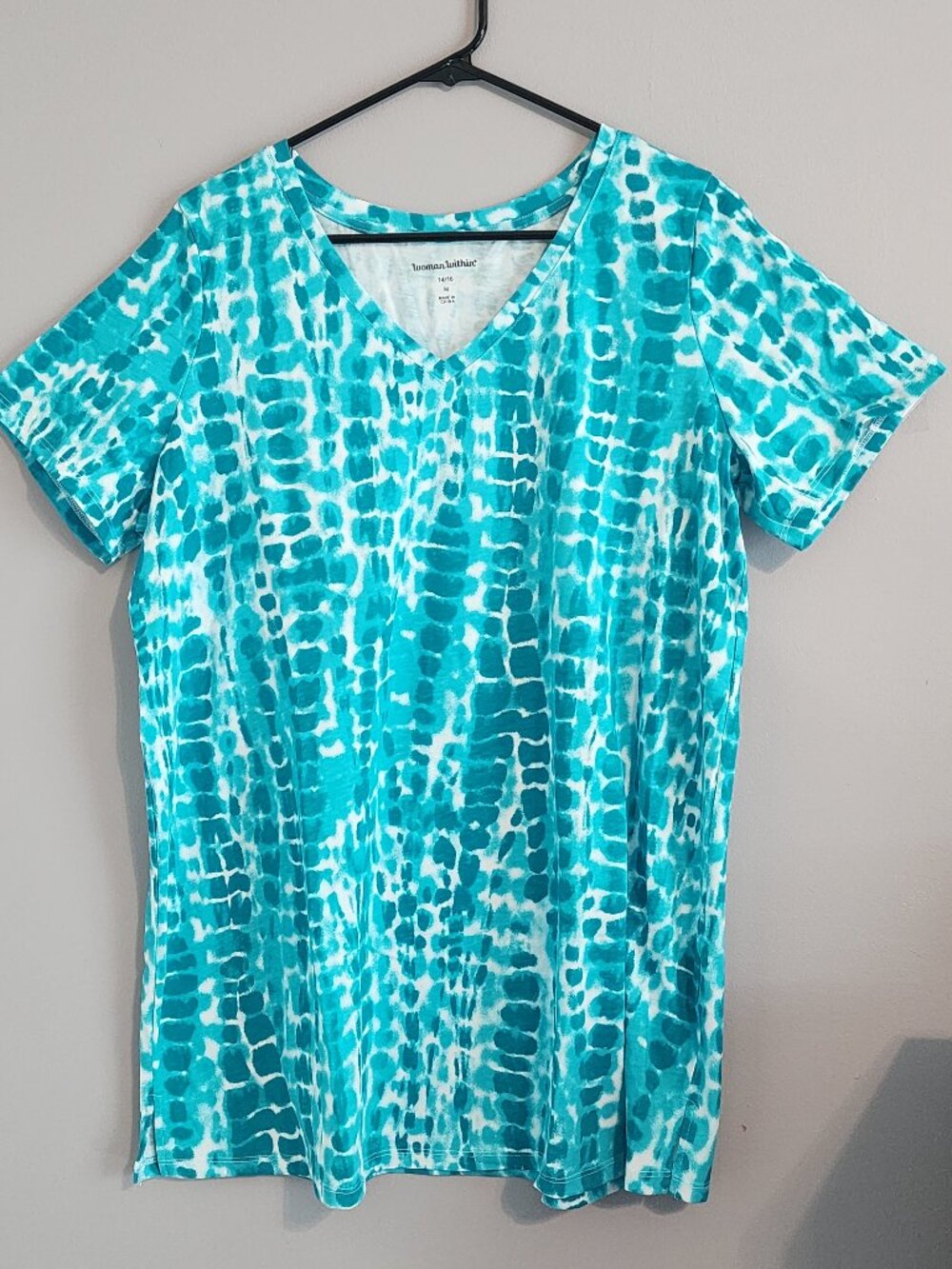 Woman Within Bright Turquoise V-Neck Tunic Top - Size Medium 14/16